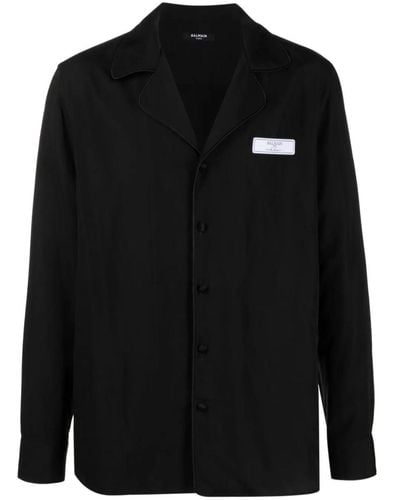 Balmain Logo-patch Long Sleeve Shirt - Black