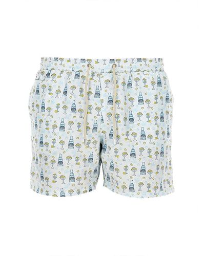 Mc2 Saint Barth Swimsuit With Gin And Tonic Print And Lemons - Blue