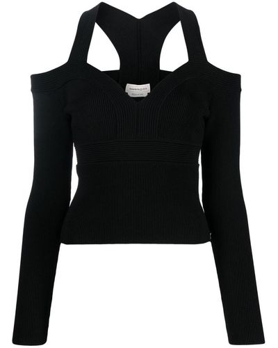 Alexander McQueen Long Sleeve Halter Neck Top - Black