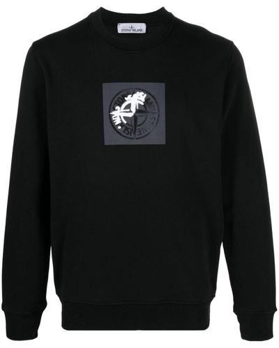 Stone Island Crewneck Sweatshirt 'Institutional One' Print - Black