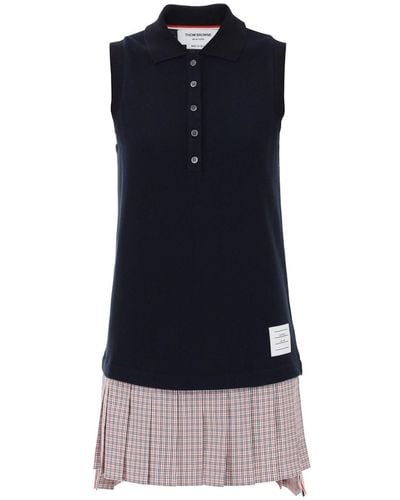 Thom Browne Mini Polo-Style Dress With Pleated Bottom - Blue