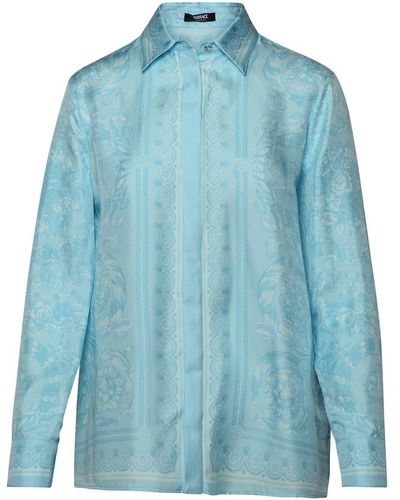 Versace 'barocco' Light Blue Silk Shirt