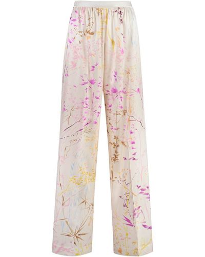 Agnona Printed Silk Trousers - Pink