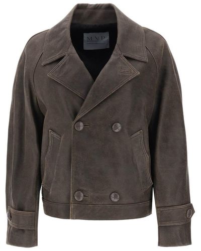 MVP WARDROBE Solferino Jacket In Vintage-effect Leather - Black