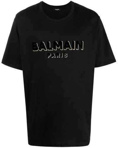 Balmain Logo Detailed Cotton Crewneck. - Black