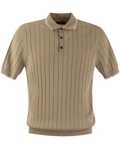 Peserico Polo Shirt In Pure Cotton Crepe Yarn With Flat Rib - Multicolour