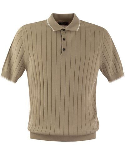 Peserico Polo Shirt In Pure Cotton Crepe Yarn With Flat Rib - Multicolor