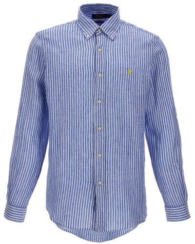 Polo Ralph Lauren Logo Embroidery Striped Shirt Shirt, Blouse - Blue