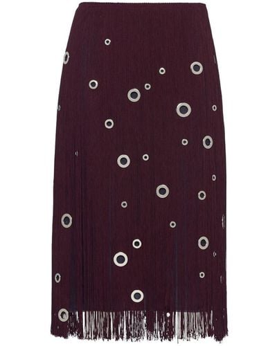 Prada Eyelet-Embellished Fringed Midi Skirt - Purple
