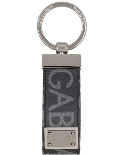 Dolce & Gabbana Fabric Key Ring With Logo - Grey
