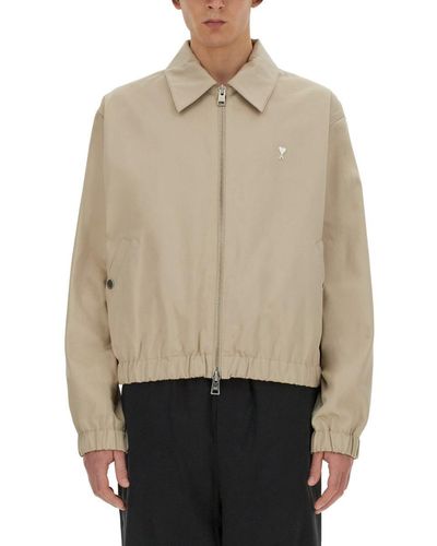 Ami Paris Jacket With Zip - Natural