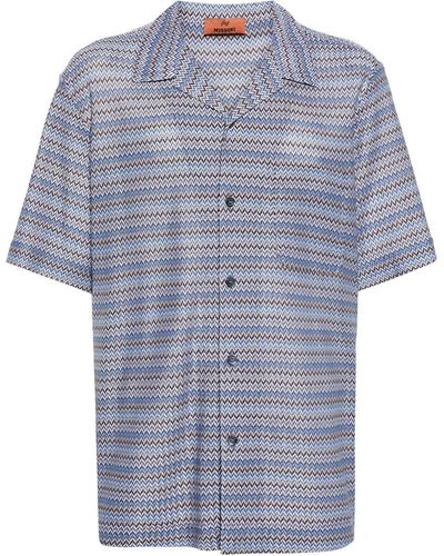 Missoni Camp-collar Chevron-knit Shirt - Blue