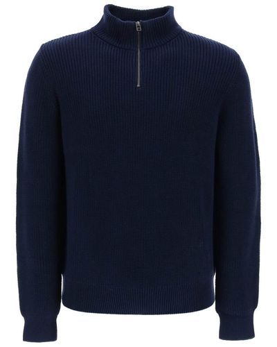 A.P.C. Sweater With Partial Zipper Placket - Blue