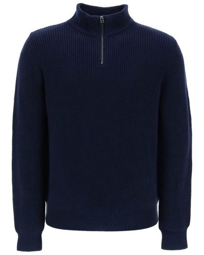 A.P.C. Jumper With Partial Zipper Placket - Blue