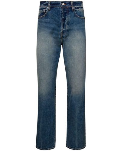 KENZO 5-Pocket Stonewashed Straight Jeans - Blue
