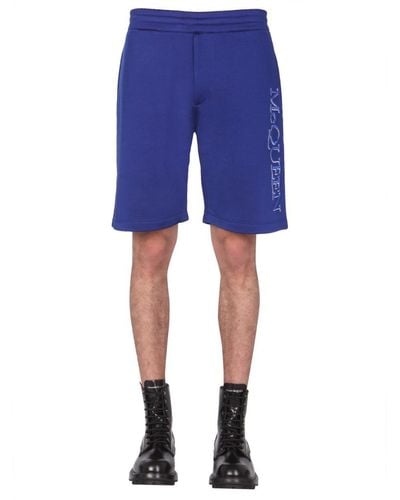 Alexander McQueen Shorts With Embroidered Logo - Blue