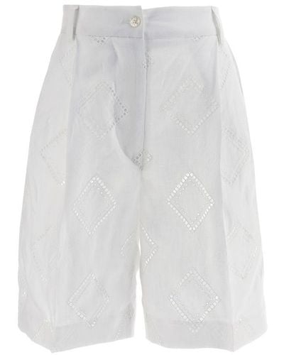 Kiton Embroidered Linen Bermuda Shorts Bermuda, Short - White