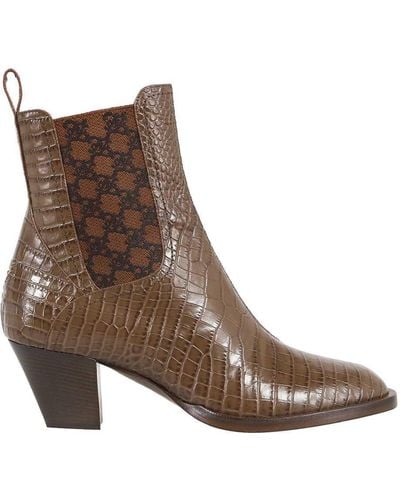 Fendi Karligraphy Leather Ankle Boots - Brown