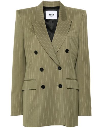 MSGM Double-breasted Pinstripe Blazer - Green