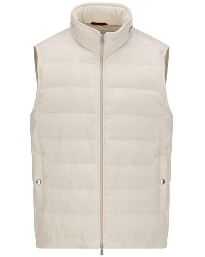 Brunello Cucinelli Corduroy Sleeveless Puffer Vest - White