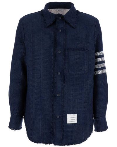 Thom Browne Snap Front Shirt Jacket W/Fray Edge - Blue
