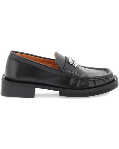 Ganni Rhinestone-embellished Block-heel Leather Loafers - Black
