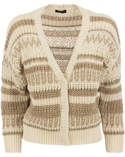 Peserico Long Sleeve Yarn Inlaid Cardigan - Natural
