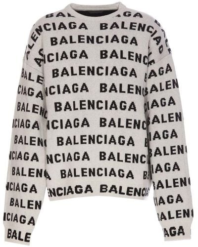 Balenciaga Intarsia-knit Logo Jumper - White