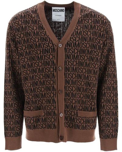 Moschino All-over Logo Cardigan - Brown