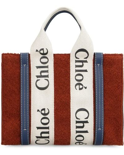 Chloé Woody Small Tote Wool - Red
