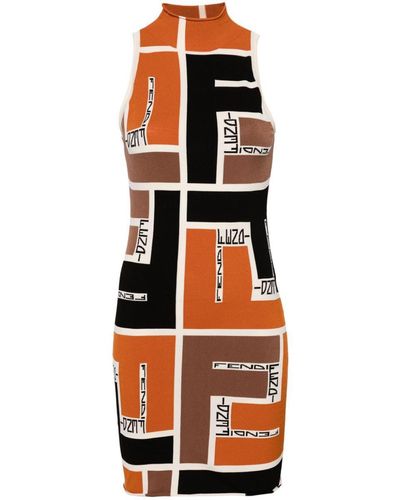 Fendi Printed Short Dress - Orange