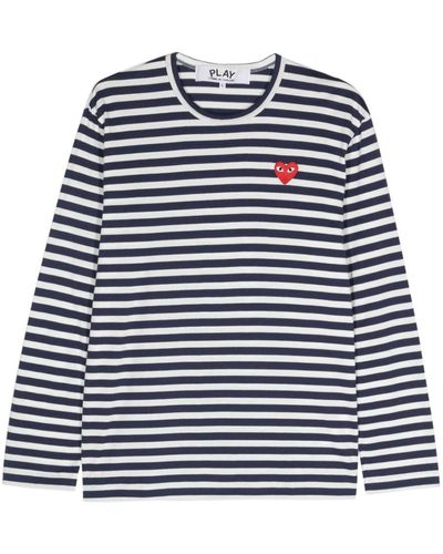 Comme des Garçons Logo Striped Cotton T-Shirt - Blue