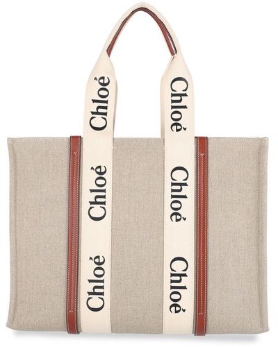 Chloé Woody Medium Cotton-canvas Tote Bag - Natural