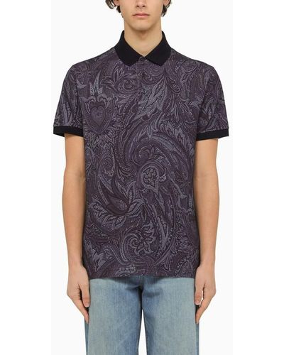 Etro Short Sleeved Polo With Paisley Print - Blue