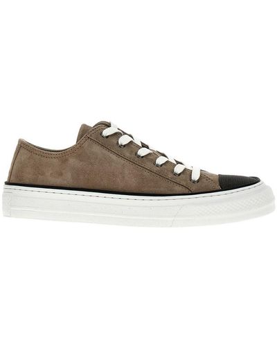 Brunello Cucinelli Low Top Sneakers With Monile Embellishment - Brown