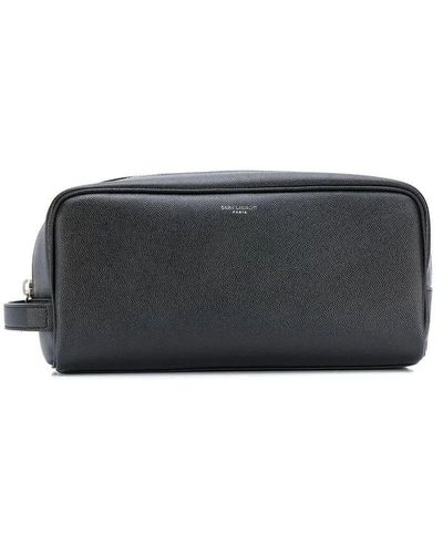 Saint Laurent Beauty Case Embossed Leather Accessories - Gray