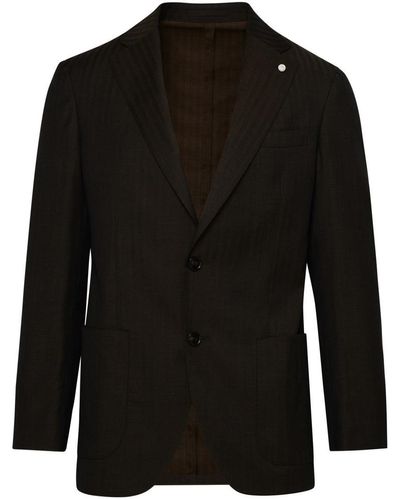 Luigi Bianchi Brown Virgin Wool Blazer Jacket - Black