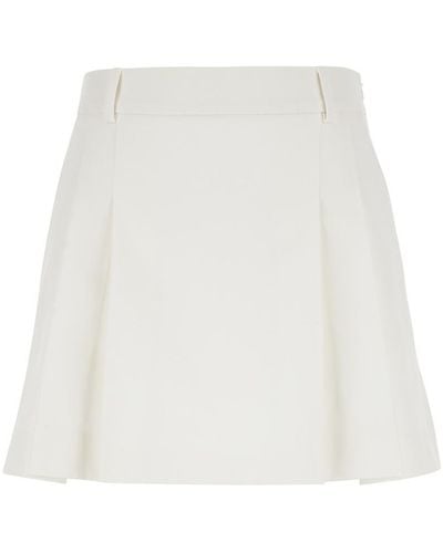 Plain Mini Pleated Skirt With Belt Loops - White