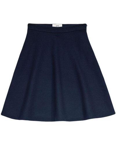 Ami Paris Viring-wool Blend A-line Skirt - Blue
