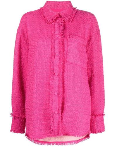 MSGM Long-sleeve Frayed-edge Shirt - Pink