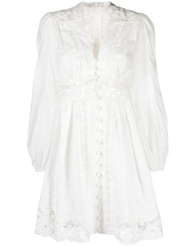 Zimmermann August Plunge Linen Minidress - White