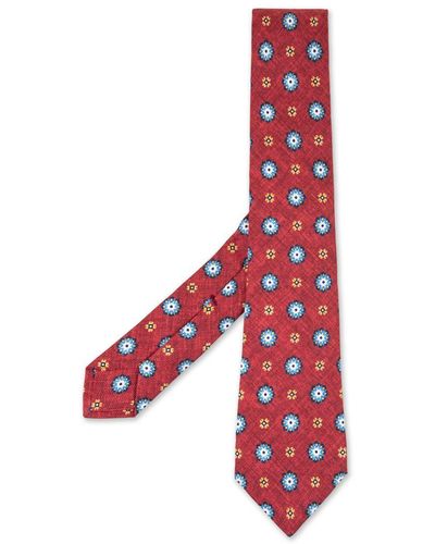 Kiton Tie With Flower Pattern - Red