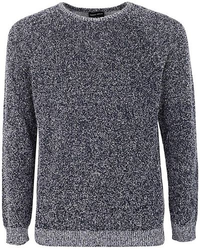 Giorgio Armani Crew Neck Cotton Pullover - Blue