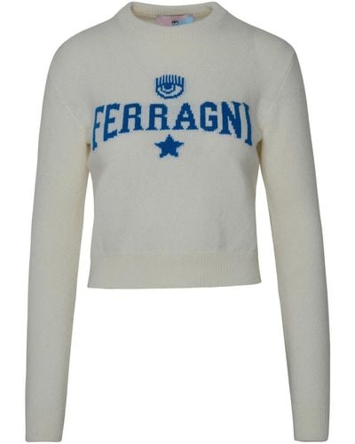 Chiara Ferragni White Cashmere Blend Sweater - Blue