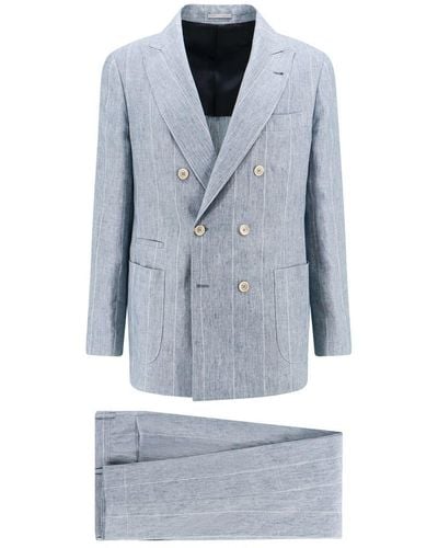 Brunello Cucinelli Linend Striped Double-Breasted Suit - Blue