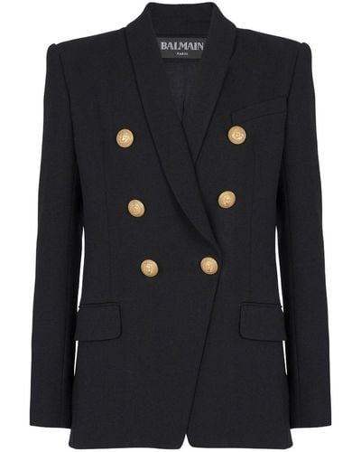Balmain Double Breasted 6 Buttons Wool Jacket In Black