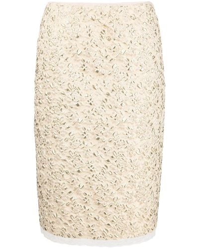 N°21 Brocade-effect Lace-trim Midi Skirt - Natural