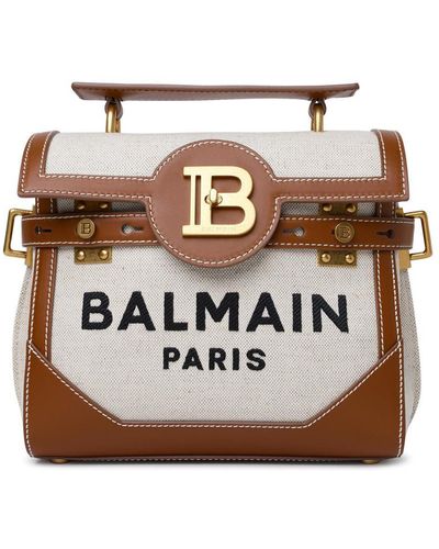 Balmain 'b-buzz 23' Brown Leather And Fabric Bag