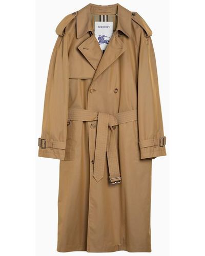 Burberry Long Double-Breasted Spelt Trench Coat - Natural