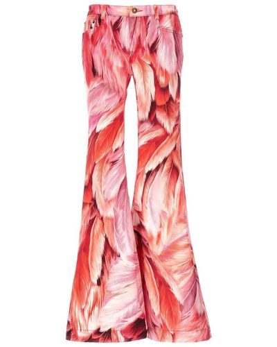Roberto Cavalli Feather Print Trousers - Red